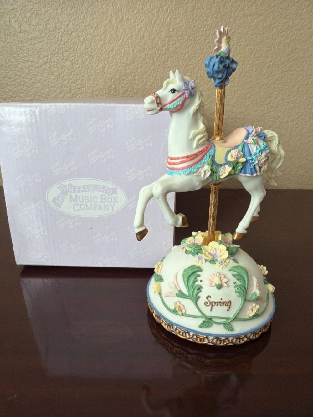 SFMB Spring Horse Carousel Music Box NIB Plays Younger Than Springtime 4"